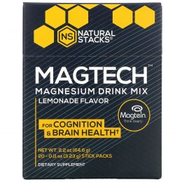 Natural Stacks, MagTech, Magnesium Drink Mix, Lemonade, 20 Stick Packs, 0.11 oz (3.23 g) Each