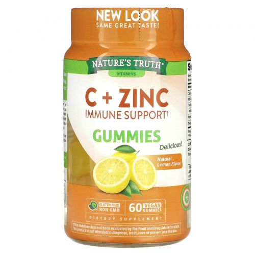 Nature's Truth, Vitamin C Immune Support + Manuka Honey, Zinc, Natural Honey Lemon, 60 Vegetarian Gummies