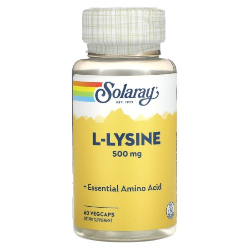 Solaray, L-лизин, 500 мг, 60 капсул с оболочкой из ингредиентов растительного происхождения