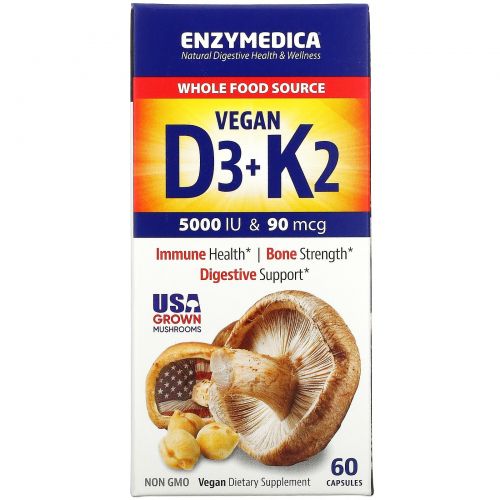 Enzymedica, Vegan D3 + K2, 60 Capsules