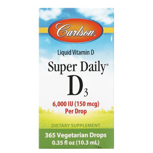 Carlson Labs, Super Daily D3, 6,000 IU, 0.35 fl oz (10.3 ml)