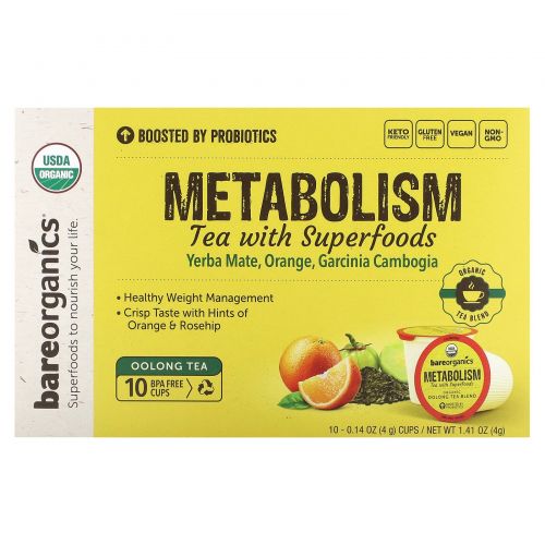 BareOrganics, Metabolism, чай с суперфудами, улун, 10 чашек по 4 г (0,14 унции)