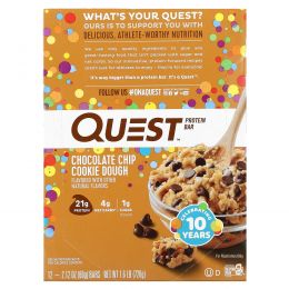 Quest Nutrition, QuestBar, Protein Bar, Chocolate Chip Cookie Dough, 12 Bars, 2.1 oz (60 g) Each