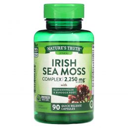 Nature's Truth, Комплекс ирландского морского мха с лазурием и корнем лопуха, 750 мг, 90 капсул быстрого действия