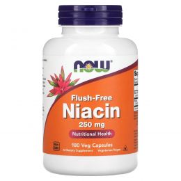 Now Foods, Никотиновая кислота (без приливов крови), 250 мг, 180 растительных капсул