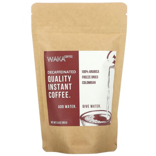 Waka Coffee, Растворимый кофе из 100% арабики, колумбийский, средней обжарки, без кофеина, 99 г (3,5 унции)