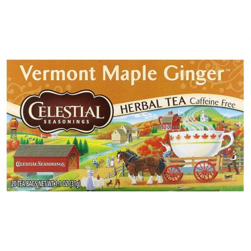 Celestial Seasonings, травяной чай, вермонтский кленовый сироп и имбирь, без кофеина, 20 чайных пакетиков, 31 г (1,1 унции)