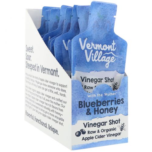 Vermont Village Vinegar Shots, Organic, Apple Cider Vinegar Shot, Blueberries & Honey, 12 Pack, 1 oz (28 g) Each