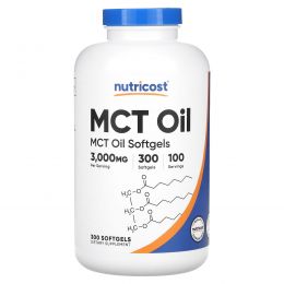 Nutricost, Масло MCT, 1000 мг, 300 капсул