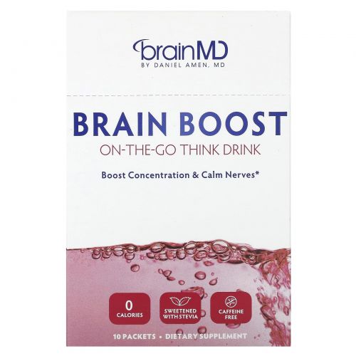 BrainMD, Brain Boost, напиток для мозга, который можно взять с собой, без кофеина, 10 пакетиков