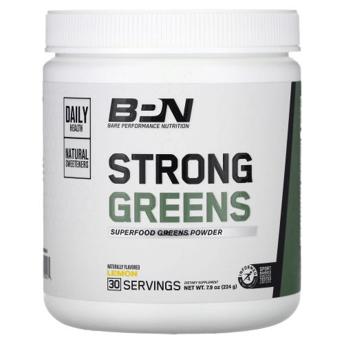 Bare Performance Nutrition, Strong Greens, порошок из суперпродуктов, лимон, 224 г (7,9 унции)