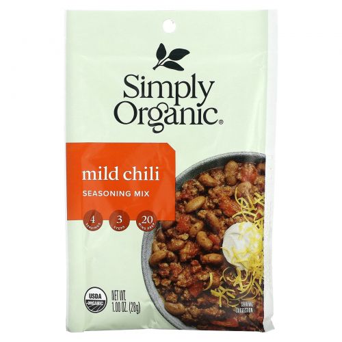 Simply Organic, Mild Chili Seasoning Mix, 12 Packets, 1.00 oz (28 g) Each