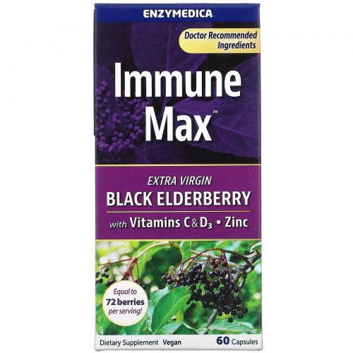 Enzymedica, Immune Max, Black Elderberry with Vitamins C & D3, Zinc, 60 Capsules