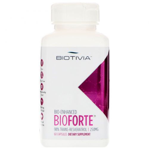 Biotivia, Bioforte, транс-ресвератрол, 500 мг, 60 капсул