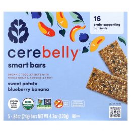 Cerebelly, Smart Bars, органические батончики для малышей, батат, черника и банан, 5 батончиков по 24 г (0,84 унции)