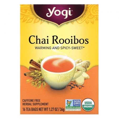 Yogi Tea, Органический чай ройбос без кофеина, 16 чайных пакетиков, 1.27 унций (36 г)