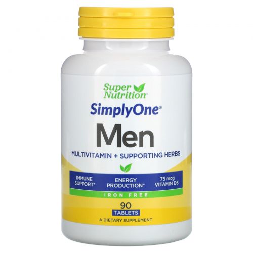 Super Nutrition, Simply One, для мужчин, тройная сила, без железа, 90 таблеток