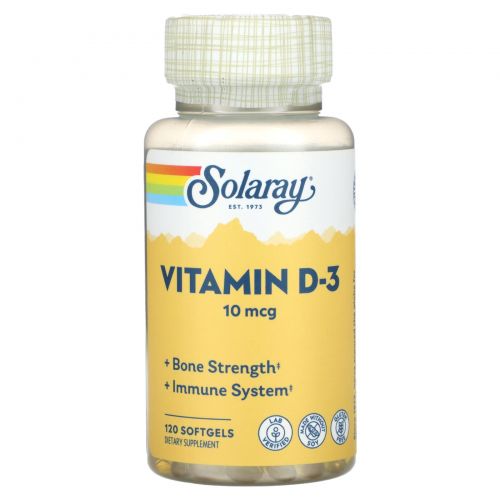 Solaray, Витамин D-3, 10 мкг, 120 мягких таблеток
