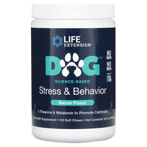 Life Extension, Dog, Stress & Behavior, бекон, 120 жевательных таблеток, 480 г (16,9 унции)