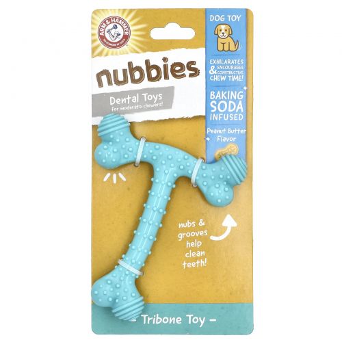 Arm & Hammer, Nubbies, Dental Toys For Moderate Chewers, Tribone, Peanut Butter, 1 Toy
