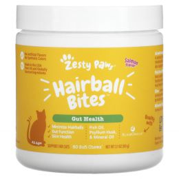 Zesty Paws, Hairball Bites, Gut Health, For Cats, Salmon , 60 Soft Chews