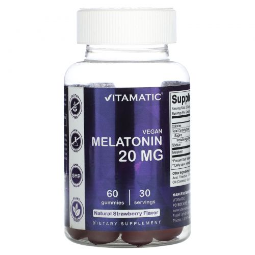 Vitamatic, Vegan Melatonin, Natural Strawberry, 10 mg, 60 Gummies