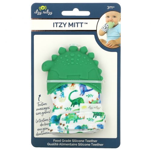 Itzy Ritzy, Itzy Mitt, Food Grade Silicone Teether, 3+ Months, Dino, 1 Teether