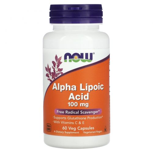 NOW Foods, Альфа-липоевая кислота, 100 мг, 60 растительных капсул