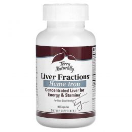 EuroPharma, Terry Naturally, Terry Naturally, Liver Fractions, фракции печени, с натуральным гемовым железом, 90 капсул