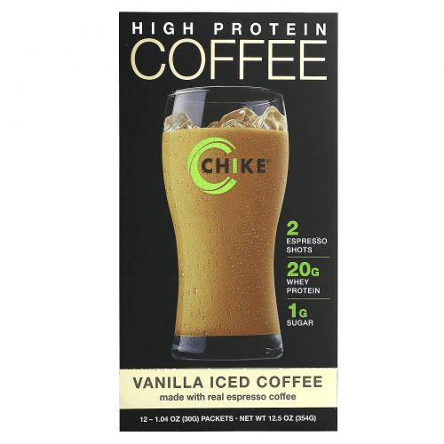 Chike Nutrition, High Protein Iced Coffee, Vanilla, 12 Packets, 1.04 oz (30 g) Each