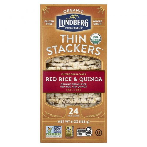 Lundberg, Thin Stackers, Red Rice & Quinoa, Salt-Free, 24 Rice Cakes