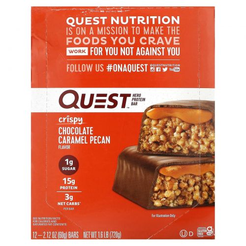 Quest Nutrition, Hero Protein Bar, Crispy Chocolate Caramel Pecan, 12 Bars, 2.12 oz (60 g) Each