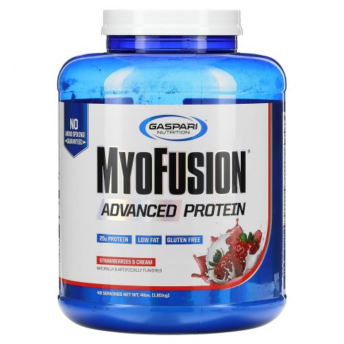 Gaspari Nutrition, MyoFusion, улучшенный белок, клубника и крем, 4 фунта (1814 г)