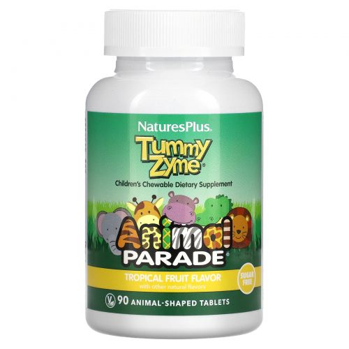 Nature's Plus, Source of Life, Animal Parade, детские жевательные конфеты Tummy Zyme, со вкусом природных тропических фруктов, 90 конфет