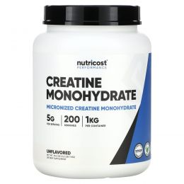Nutricost, Моногидрат креатина, без добавок, 5 г (1 кг)