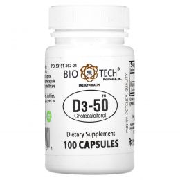 Bio Tech Pharmacal, Inc, D3-50, холекальциферол, 100 капсул