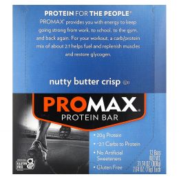 NuGo Nutrition, Promax Protein Bar, хрустящий с ореховой пастой, 12 батончиков по 75 г (2,64 унции)