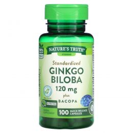 Nature's Truth, Гинкго билоба плюс бакопа, 120 мг, 100 капсул быстрого действия