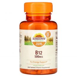 Sundown Naturals, B-12, высокоактивный, 500 мкг, 200 таблеток