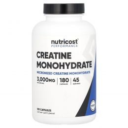 Nutricost, Performance, моногидрат креатина, 3000 мг, 180 капсул (750 мг в 1 капсуле)