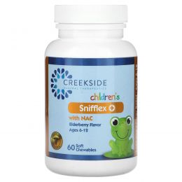 Creekside Natural Therapeutics, Snifflex Plus для детей с крапивой двудомной, для детей 6–12 лет, бузина, 60 мягких жевательных таблеток