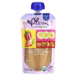 Plum Organics, Organic Baby Food, 6+ Months, Strawberry, Banana + Granola , 3.5 oz (99 g)