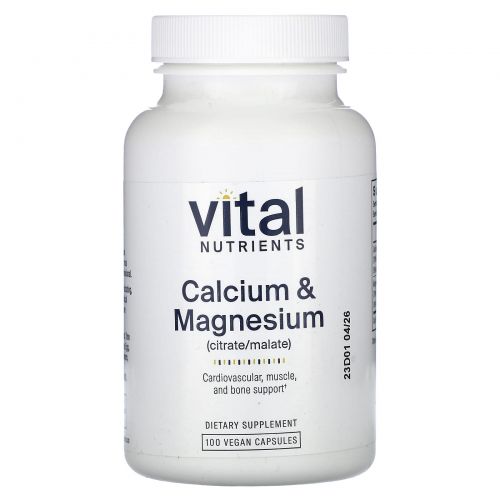 Vital Nutrients, кальций и магний, 100 веганских капсул
