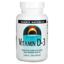 Source Naturals, Витамин D-3, 2000 МЕ, 200 капсул