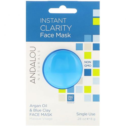 Andalou Naturals, Мгновенное очищение, маска для лица, масло арганы и голубая глина, 0,28 унции (8 г)