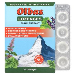 Olbas Therapeutic, Пастилки с маслом олбас со вкусом черной смородины, Без сахара, 24 пастилки