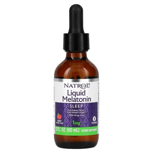 Natrol, Liquid Melatonin, Sleep, Berry Natural Flavor, 1 mg, 2 fl oz (60 ml)