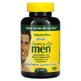 Nature's Plus, Source of Life, Мультивитамины и минералы для мужчин, без железа 120 таблеток