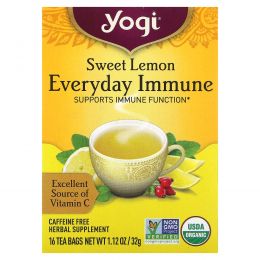 Yogi Tea, Everyday Immune, чай для поддержки иммунитета со вкусом сладкого лимона, без кофеина, 16 чайных пакетиков по 32 г (1,12 унции)