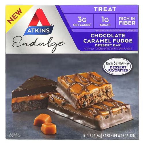 Atkins, Endulge, Chocolate Caramel Fudge, 5 Bars, 1.2 oz (34 g) Each